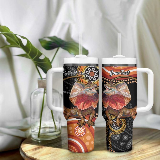 Australia Frilled Lizard Aboriginal Art Custom Stanley Quencher 40Oz Stainless Steel Tumbler With Handle - Image 9