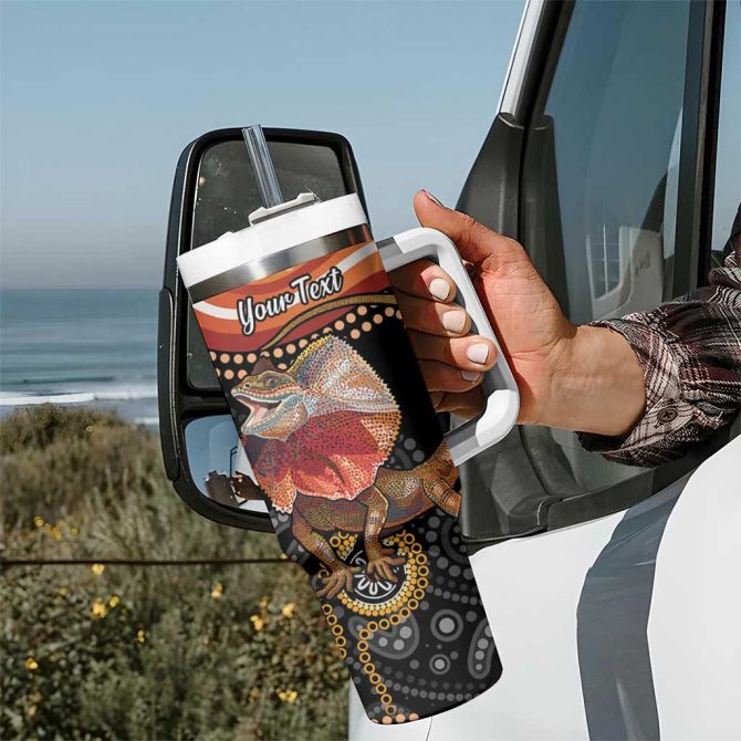 Australia Frilled Lizard Aboriginal Art Custom Stanley Quencher 40Oz Stainless Steel Tumbler With Handle - Image 7