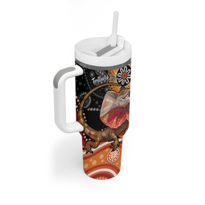 Australia Frilled Lizard Aboriginal Art Custom Stanley Quencher 40Oz Stainless Steel Tumbler With Handle - Image 3