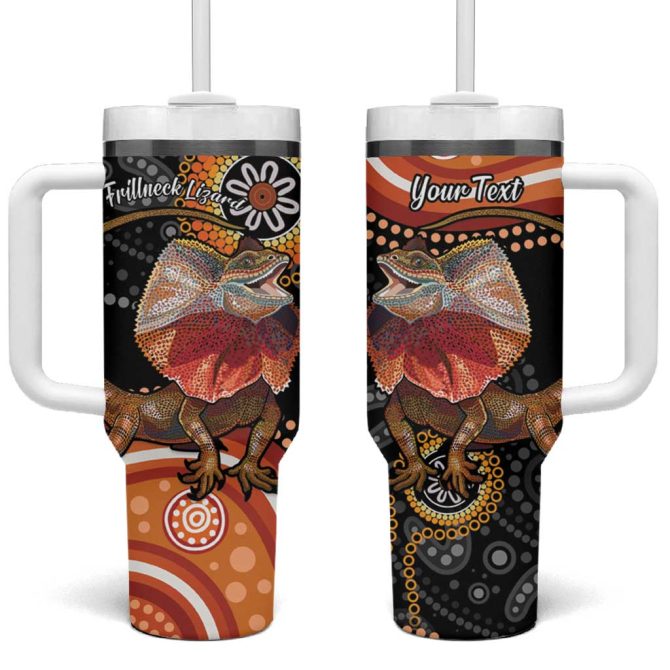 Australia Frilled Lizard Aboriginal Art Custom Stanley Quencher 40Oz Stainless Steel Tumbler With Handle - Image 2