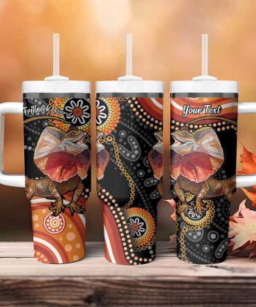 Australia Frilled Lizard Aboriginal Art Custom Stanley Quencher 40Oz Stainless Steel Tumbler With Handle