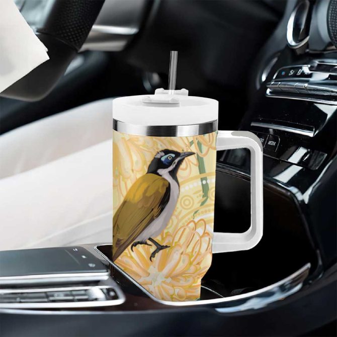 Australia Grevillea And Honeyeaters Aboriginal Art #8211; Watercolor Style Custom Stanley Quencher 40Oz Stainless Steel Tumbler With Handle - Image 8