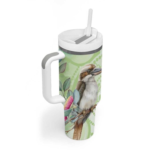 Australia Gumtree And Kookaburra Aboriginal Art #8211; Watercolor Style Custom Stanley Quencher 40Oz Stainless Steel Tumbler With Handle - Image 3