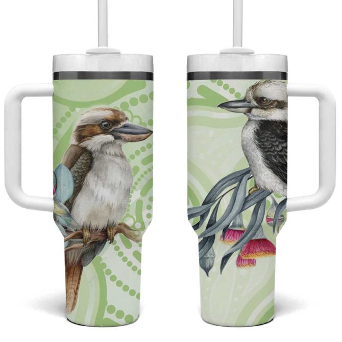 Australia Gumtree And Kookaburra Aboriginal Art #8211; Watercolor Style Custom Stanley Quencher 40Oz Stainless Steel Tumbler With Handle - Image 2