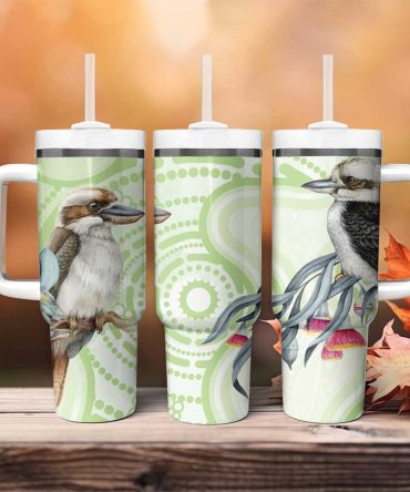 Australia Gumtree And Kookaburra Aboriginal Art #8211; Watercolor Style Custom Stanley Quencher 40Oz Stainless Steel Tumbler With Handle