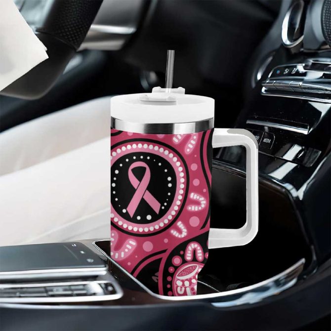 Australia Indigenous Breast Cancer Black Aboriginal Butterfly Custom Stanley Quencher 40Oz Stainless Steel Tumbler With Handle - Image 8