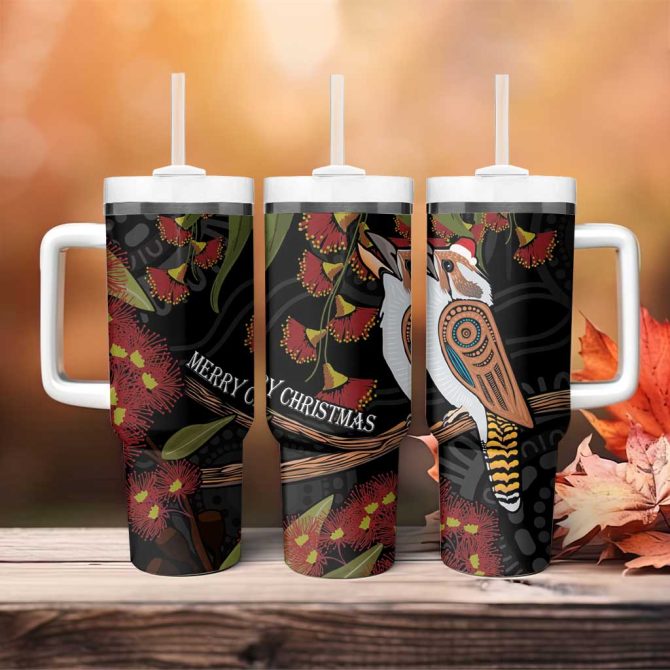Australia Indigenous Christmas Kookaburra Aboriginal Custom Stanley Quencher 40Oz Stainless Steel Tumbler With Handle