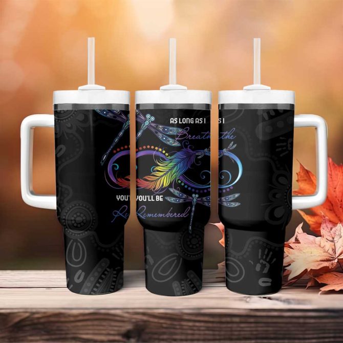 Australia Indigenous Memorial As Long As I Breathe You #8217;Ll Be Remembered Custom Stanley Quencher 40Oz Stainless Steel Tumbler With Handle