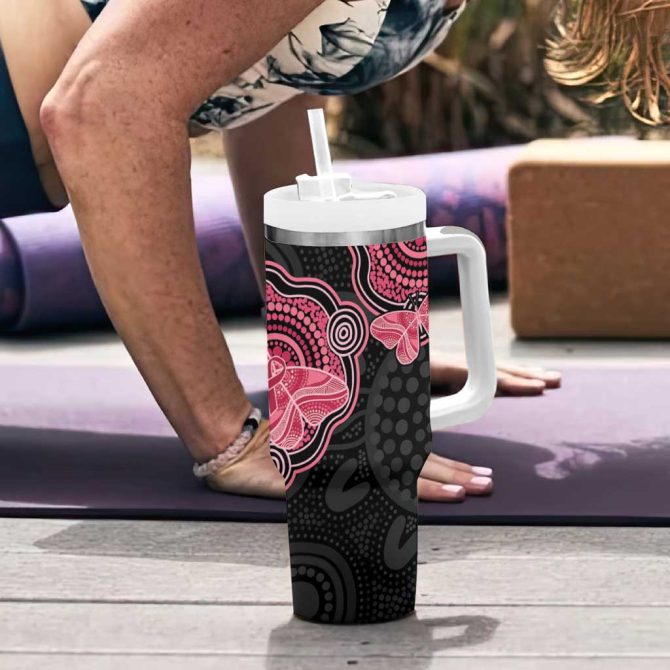 Australia Indigenous Mother #8217;S Day Aboriginal Breast Cancer Ribbon Custom Stanley Quencher 40Oz Stainless Steel Tumbler With Handle - Image 6