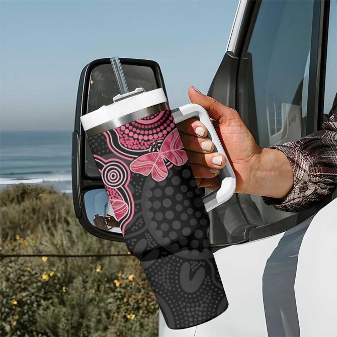 Australia Indigenous Mother #8217;S Day Aboriginal Breast Cancer Ribbon Custom Stanley Quencher 40Oz Stainless Steel Tumbler With Handle - Image 7