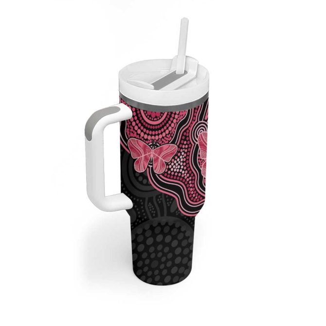 Australia Indigenous Mother #8217;S Day Aboriginal Breast Cancer Ribbon Custom Stanley Quencher 40Oz Stainless Steel Tumbler With Handle - Image 3