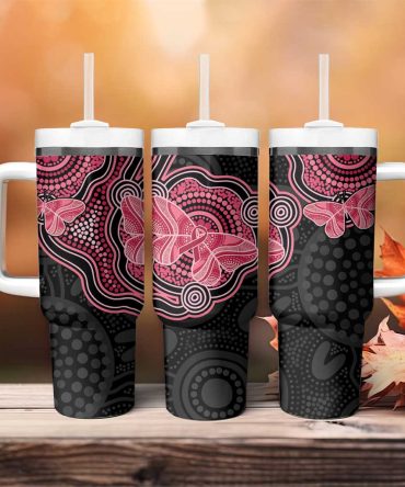Australia Indigenous Mother #8217;S Day Aboriginal Breast Cancer Ribbon Custom Stanley Quencher 40Oz Stainless Steel Tumbler With Handle