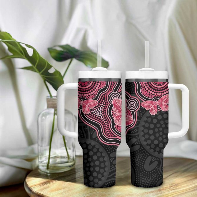 Australia Indigenous Mother #8217;S Day Aboriginal Breast Cancer Ribbon Custom Stanley Quencher 40Oz Stainless Steel Tumbler With Handle - Image 9