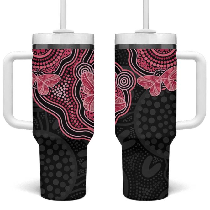 Australia Indigenous Mother #8217;S Day Aboriginal Breast Cancer Ribbon Custom Stanley Quencher 40Oz Stainless Steel Tumbler With Handle - Image 2