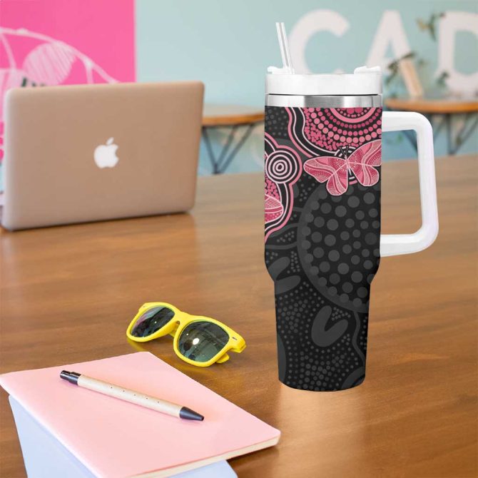 Australia Indigenous Mother #8217;S Day Aboriginal Breast Cancer Ribbon Custom Stanley Quencher 40Oz Stainless Steel Tumbler With Handle - Image 5