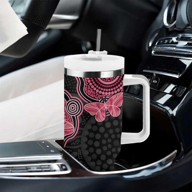 Australia Indigenous Mother #8217;S Day Aboriginal Breast Cancer Ribbon Custom Stanley Quencher 40Oz Stainless Steel Tumbler With Handle - Image 8