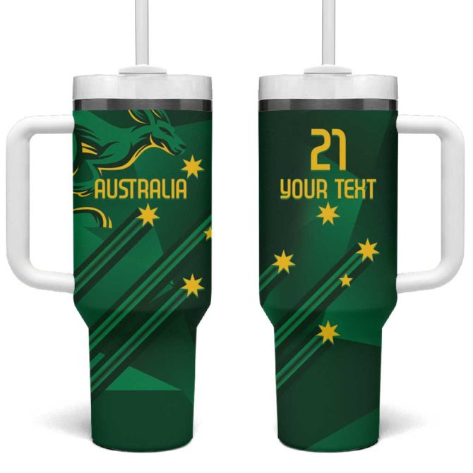 Australia Kangaroo Aussie National Color Sporty Pattern Custom Stanley Quencher 40Oz Stainless Steel Tumbler With Handle - Image 2