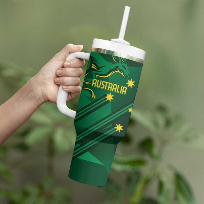 Australia Kangaroo Aussie National Color Sporty Pattern Custom Stanley Quencher 40Oz Stainless Steel Tumbler With Handle - Image 4