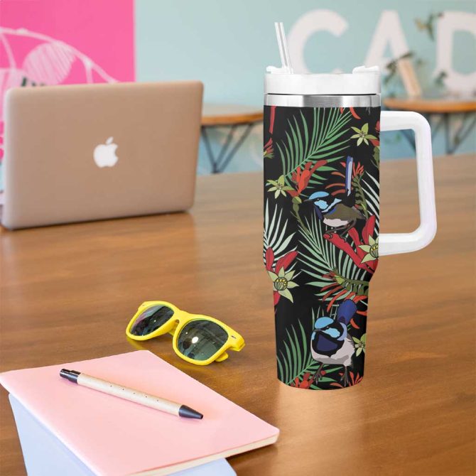 Australia Kangaroo Paw And Splendid Fairy-Wren Sameless Style Custom Stanley Quencher 40Oz Stainless Steel Tumbler With Handle - Image 5