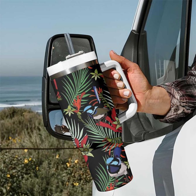 Australia Kangaroo Paw And Splendid Fairy-Wren Sameless Style Custom Stanley Quencher 40Oz Stainless Steel Tumbler With Handle - Image 7