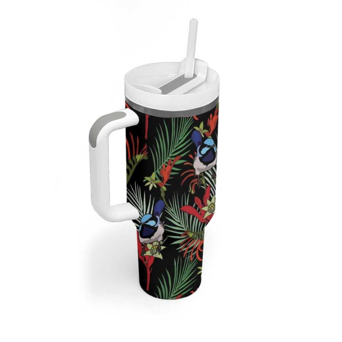 Australia Kangaroo Paw And Splendid Fairy-Wren Sameless Style Custom Stanley Quencher 40Oz Stainless Steel Tumbler With Handle - Image 3