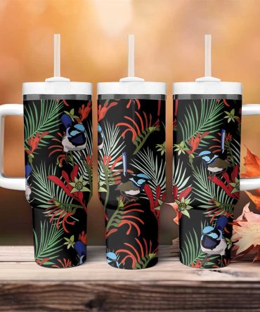 Australia Kangaroo Paw And Splendid Fairy-Wren Sameless Style Custom Stanley Quencher 40Oz Stainless Steel Tumbler With Handle