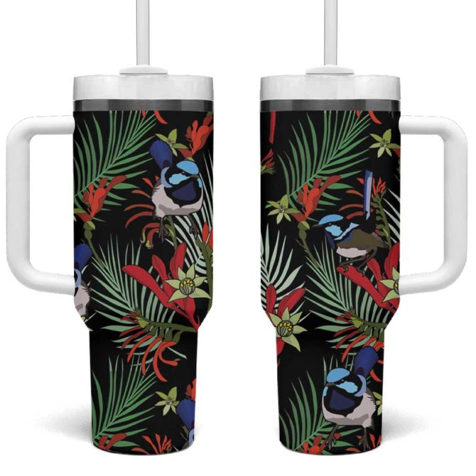 Australia Kangaroo Paw And Splendid Fairy-Wren Sameless Style Custom Stanley Quencher 40Oz Stainless Steel Tumbler With Handle - Image 2