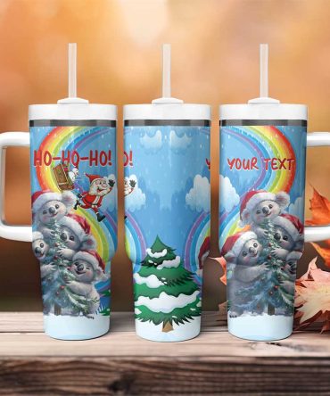 Australia Koala Christmas Santa Claus Ho Ho Ho Custom Stanley Quencher 40Oz Stainless Steel Tumbler With Handle