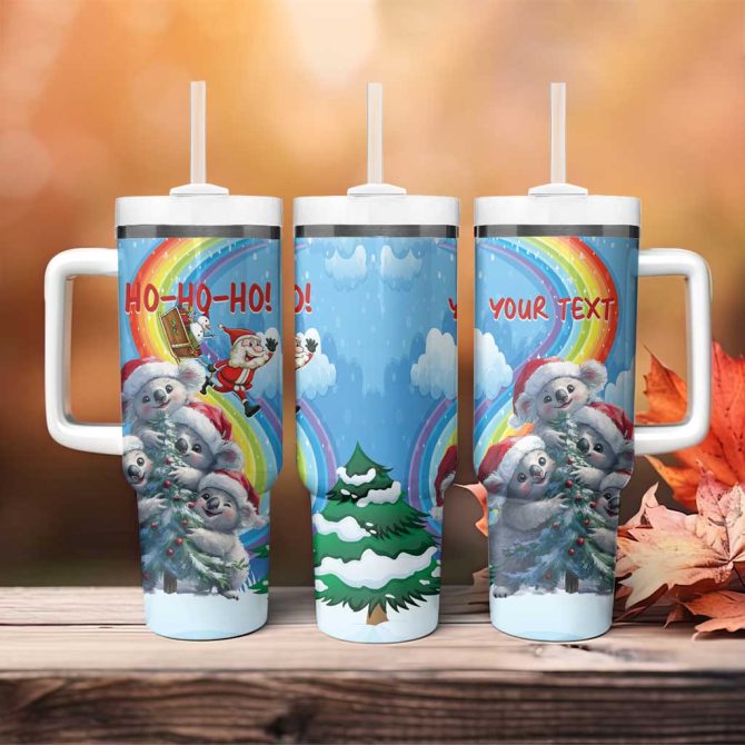 Australia Koala Christmas Santa Claus Ho Ho Ho Custom Stanley Quencher 40Oz Stainless Steel Tumbler With Handle