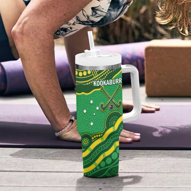 Australia Kookaburras Indigenous Art Custom Stanley Quencher 40Oz Stainless Steel Tumbler With Handle - Image 6