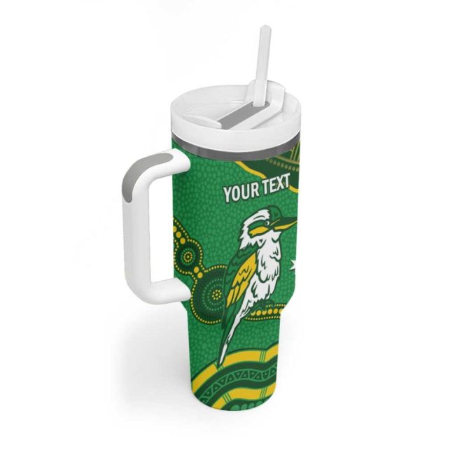 Australia Kookaburras Indigenous Art Custom Stanley Quencher 40Oz Stainless Steel Tumbler With Handle - Image 3