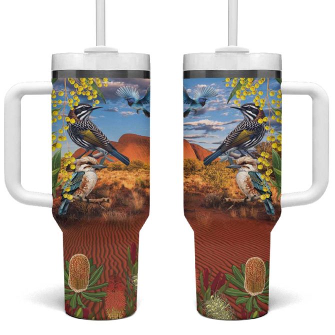 Australia Native Bird Uluru Ayers Rock Custom Stanley Quencher 40Oz Stainless Steel Tumbler With Handle - Image 2