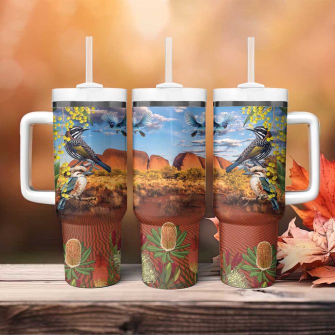 Australia Native Bird Uluru Ayers Rock Custom Stanley Quencher 40Oz Stainless Steel Tumbler With Handle