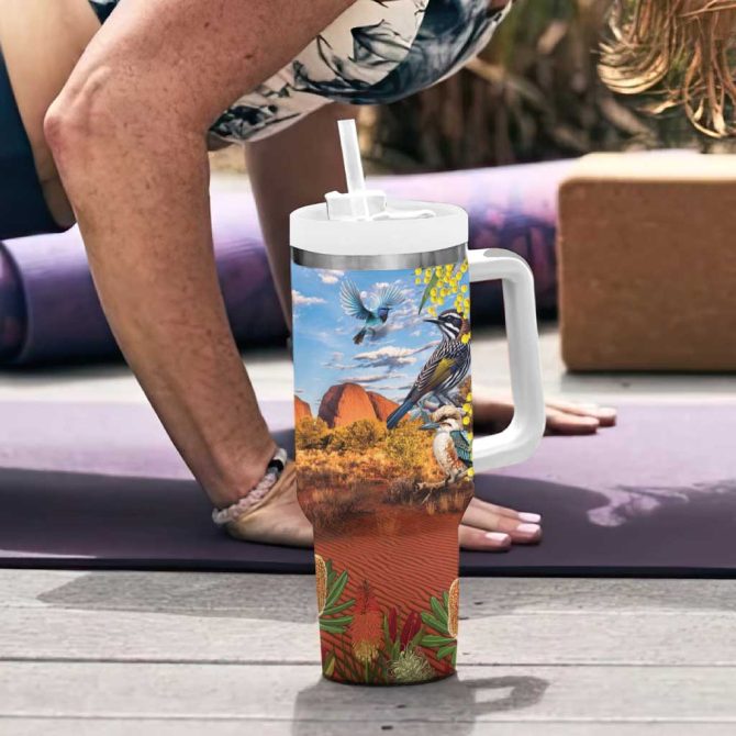 Australia Native Bird Uluru Ayers Rock Custom Stanley Quencher 40Oz Stainless Steel Tumbler With Handle - Image 6
