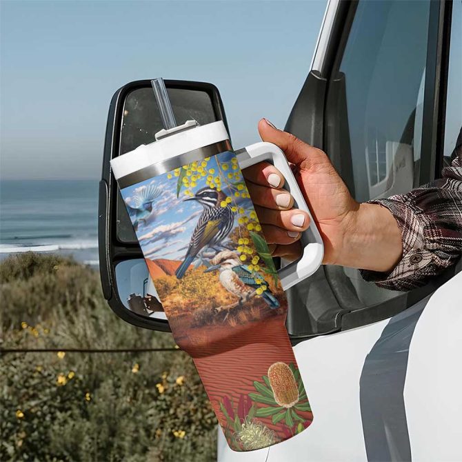 Australia Native Bird Uluru Ayers Rock Custom Stanley Quencher 40Oz Stainless Steel Tumbler With Handle - Image 7