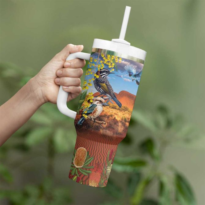 Australia Native Bird Uluru Ayers Rock Custom Stanley Quencher 40Oz Stainless Steel Tumbler With Handle - Image 4