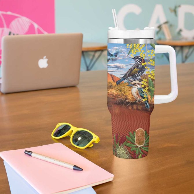 Australia Native Bird Uluru Ayers Rock Custom Stanley Quencher 40Oz Stainless Steel Tumbler With Handle - Image 5