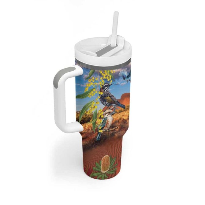 Australia Native Bird Uluru Ayers Rock Custom Stanley Quencher 40Oz Stainless Steel Tumbler With Handle - Image 3