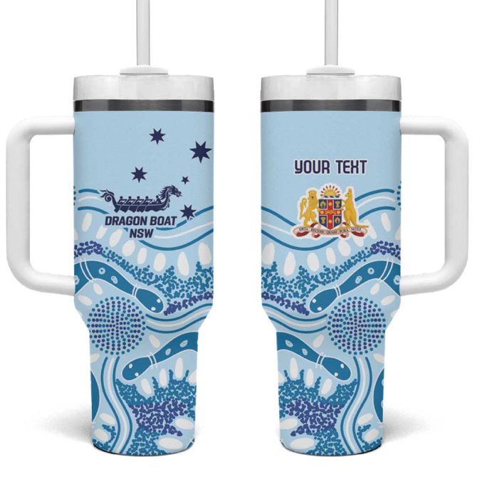 Australia New South Wales Dragons Boat Aussie Aboriginal Dot Style Custom Stanley Quencher 40Oz Stainless Steel Tumbler With Handle - Image 2