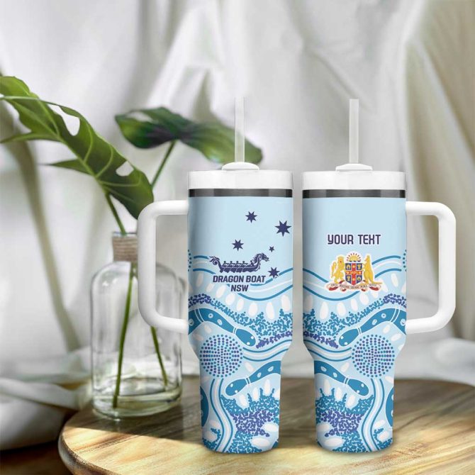 Australia New South Wales Dragons Boat Aussie Aboriginal Dot Style Custom Stanley Quencher 40Oz Stainless Steel Tumbler With Handle - Image 9