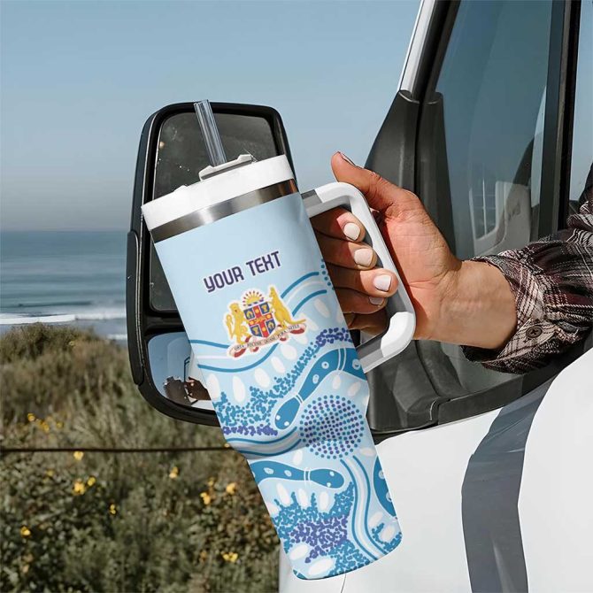Australia New South Wales Dragons Boat Aussie Aboriginal Dot Style Custom Stanley Quencher 40Oz Stainless Steel Tumbler With Handle - Image 7
