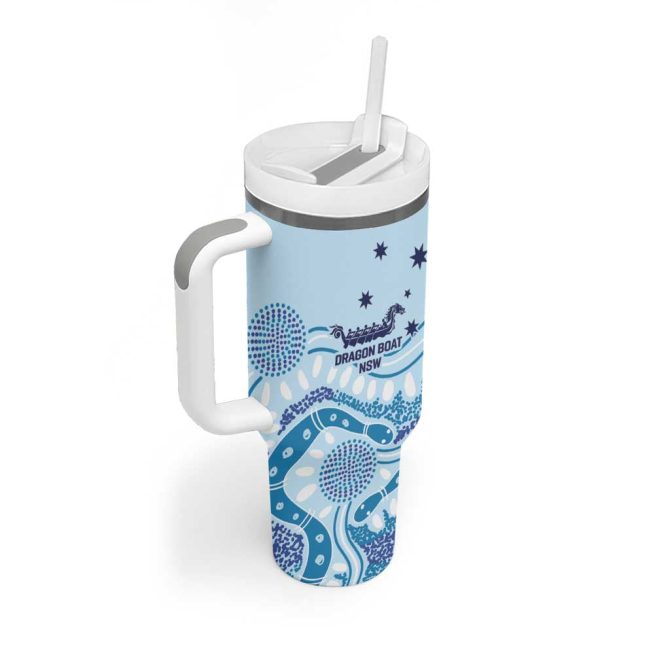 Australia New South Wales Dragons Boat Aussie Aboriginal Dot Style Custom Stanley Quencher 40Oz Stainless Steel Tumbler With Handle - Image 3