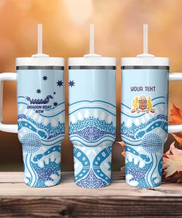 Australia New South Wales Dragons Boat Aussie Aboriginal Dot Style Custom Stanley Quencher 40Oz Stainless Steel Tumbler With Handle