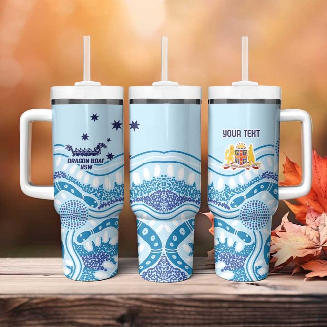 Australia New South Wales Dragons Boat Aussie Aboriginal Dot Style Custom Stanley Quencher 40Oz Stainless Steel Tumbler With Handle