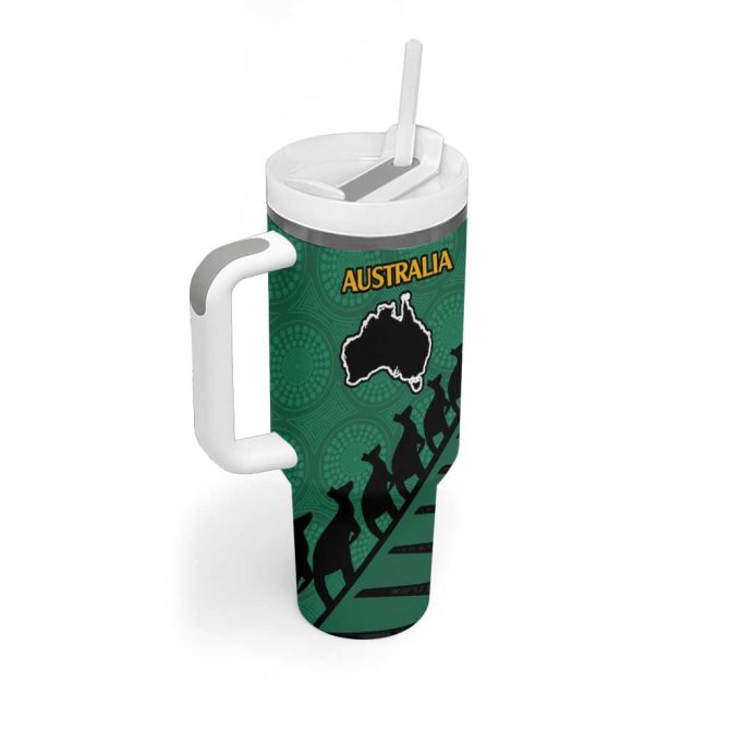 Australia New Zealand Rugby Aboriginal Wallabies And Maori Black Fern Green Custom Stanley Quencher 40Oz Stainless Steel Tumbler With Handle - Image 2