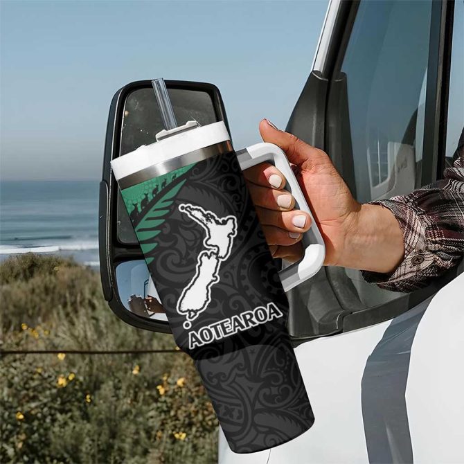 Australia New Zealand Rugby Aboriginal Wallabies And Maori Black Fern Green Custom Stanley Quencher 40Oz Stainless Steel Tumbler With Handle - Image 7