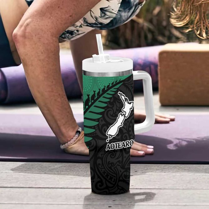 Australia New Zealand Rugby Aboriginal Wallabies And Maori Black Fern Green Custom Stanley Quencher 40Oz Stainless Steel Tumbler With Handle - Image 6