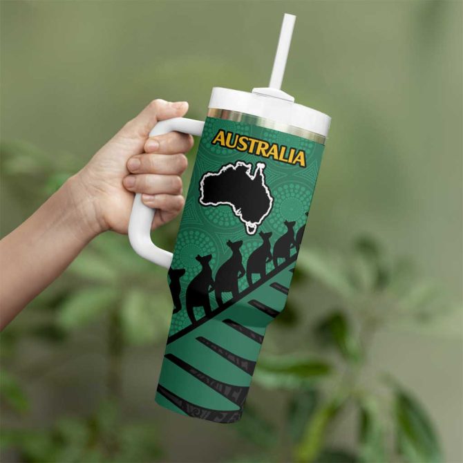 Australia New Zealand Rugby Aboriginal Wallabies And Maori Black Fern Green Custom Stanley Quencher 40Oz Stainless Steel Tumbler With Handle - Image 3
