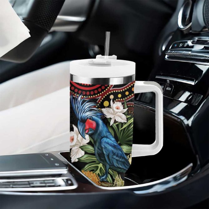 Australia Palm Cockatoo Aussie Banksia #8211; Aboriginal Pattern Custom Stanley Quencher 40Oz Stainless Steel Tumbler With Handle - Image 8
