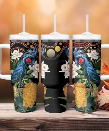 Australia Palm Cockatoo Aussie Banksia #8211; Aboriginal Pattern Custom Stanley Quencher 40Oz Stainless Steel Tumbler With Handle